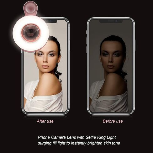 Macro Lens for iPhone and Android with Mini Clip Ring Light, Portable Rechargeable Dimming, for Smart Phone Photography, Camera Video Recording, VLOG in Kuwait