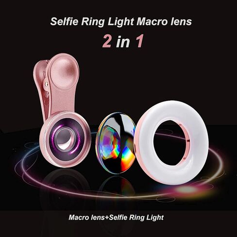 Macro Lens for iPhone and Android with Mini Clip Ring Light, Portable Rechargeable Dimming, for Smart Phone Photography, Camera Video Recording, VLOG in Kuwait