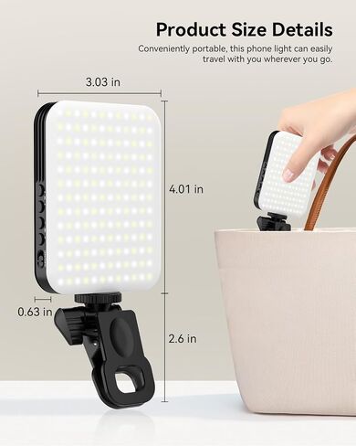 Tizwis 156 LED Selfie Light، 7000 مللي أمبير مصباح هاتف قابل لإعادة الشحن، ضوء محمول للهاتف، الكمبيوتر المحمول، iPad، الكاميرا، iPhone، 3 أوضاع إضاءة قابلة للتعديل، ضوء للتصوير الفوتوغرافي/TikTok/Selfies/Vlog/المكياج in Saudi Arabia