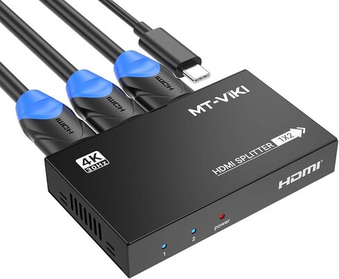 MT-VIKI® Upgraded 4K HDMI Splitter 1 in 2 Out, 1x2 Slim Powered HDMI Splitter for Dual Monitors, 4K@30Hz, Duplicate/Mirror for PS4 Fire Stick HDTV in Saudi Arabia