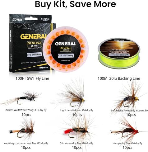 مجموعة صيد الذبابة Goture Fly Fishing Flies و100FT 5WT Fly Fishing Line العائمة و20lb Fly Line Backing 3 في 1 عدة، مجموعة Fly Line لصيد سمك السلمون المرقط، ملحقات صيد السمك in Saudi Arabia