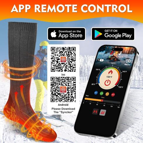 Heated Socks for Women Men, 6000mAh Rechargeable Battery Foot Warmer Hiking Socks Up to 10 Hours, APP-Controlled Electric Heated Socks with 4 Heating Levels for Hunting Camping Skiing in Saudi Arabia