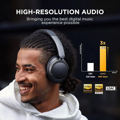 1MORE SonoFlow Active Noise Cancelling Headphones, Bluetooth Headphones with LDAC for Hi-Res Wireless Audio, 70H Playtime, Clear Calls, Preset EQ Via App, Black in Saudi Arabia