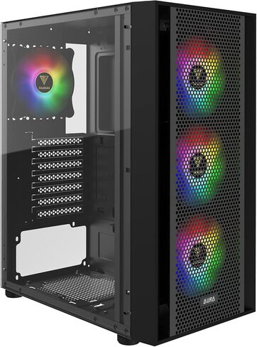 حافظة كمبيوتر ألعاب GAMDIAS ATX Mid Tower مع زجاج مقسى جانبي، مراوح حافظة ARGB 4X 120 مم ومزامنة مع اللوحة الأم 5V RGB وتدفق هواء ممتاز in Kuwait