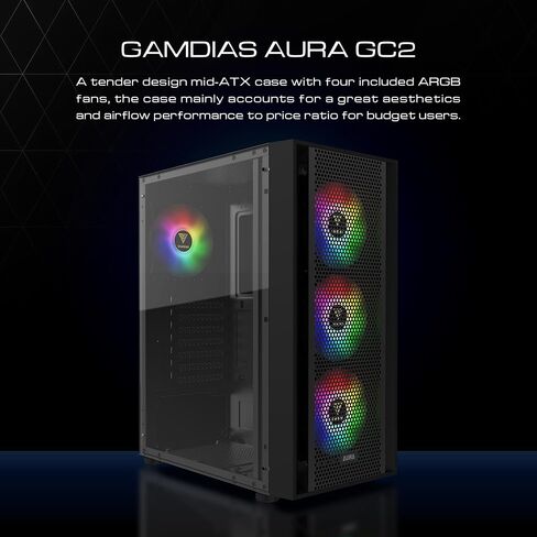 حافظة كمبيوتر ألعاب GAMDIAS ATX Mid Tower مع زجاج مقسى جانبي، مراوح حافظة ARGB 4X 120 مم ومزامنة مع اللوحة الأم 5V RGB وتدفق هواء ممتاز in Kuwait