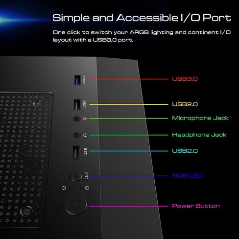 حافظة كمبيوتر ألعاب GAMDIAS ATX Mid Tower مع زجاج مقسى جانبي، مراوح حافظة ARGB 4X 120 مم ومزامنة مع اللوحة الأم 5V RGB وتدفق هواء ممتاز in Kuwait