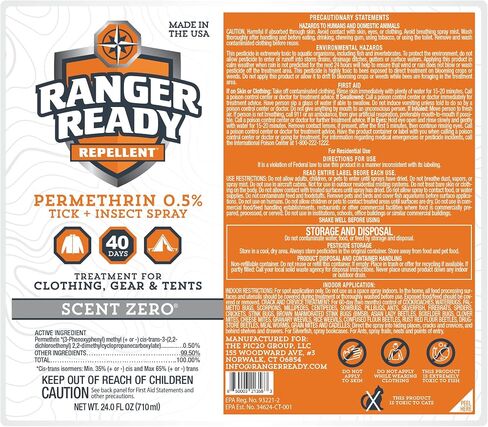 Ranger Ready Permethrin Spray for Clothes and Outdoor Gear - Permethrin Insect & Tick Repellent - Scent Zero (24 fl oz, Pack of 1) in Saudi Arabia