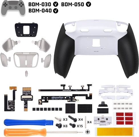 eXtremeRate RISE4 Plus MAX RMB Back Paddles Kit with Clicky Trigger Stops & Rubberized Grip for PS5 Controller BDM-030 040 050, Remappable Real Metal Back Buttons Kit for PS5 Controller – White Black in Saudi Arabia