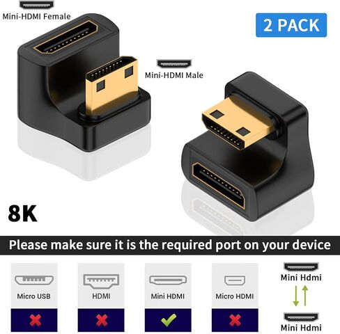 محول HDMI صغير من Duttek 180 درجة 8K، محول HDMI صغير بزاوية على شكل حرف U ذكر إلى محول HDMI أنثى صغير يدعم 8K@60 هرتز Video4K@144 هرتز للكاميرا وكاميرا الفيديو (عبوتان) in Kuwait