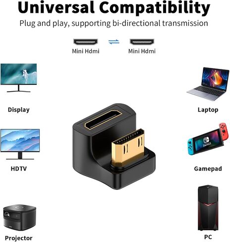 محول HDMI صغير من Duttek 180 درجة 8K، محول HDMI صغير بزاوية على شكل حرف U ذكر إلى محول HDMI أنثى صغير يدعم 8K@60 هرتز Video4K@144 هرتز للكاميرا وكاميرا الفيديو (عبوتان) in Kuwait