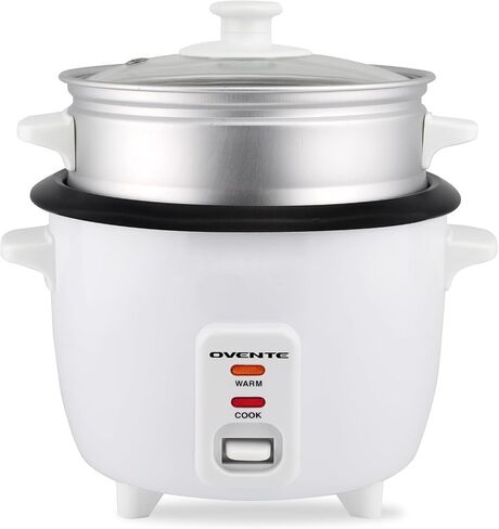 OVENTE Electric Rice Cooker with Food Steamer Basket, Automatic Keep Warm Function, Makes up to 10 cups Cooked (5 cups Uncooked) White, RCS01W in Kuwait