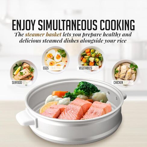 OVENTE Electric Rice Cooker with Food Steamer Basket, Automatic Keep Warm Function, Makes up to 10 cups Cooked (5 cups Uncooked) White, RCS01W in Kuwait