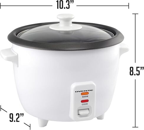 OVENTE Electric Rice Cooker with Food Steamer Basket, Automatic Keep Warm Function, Makes up to 10 cups Cooked (5 cups Uncooked) White, RCS01W in Kuwait
