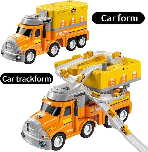TEMI Construction Truck Kids Toys for 3 4 5 6 Year Old Boys, Toddler Car Adventures Toys for Girls, Car Carrier Toy with 8 Vehicles, Movable Truck Station Toys, Birthday Gifts for Kids Age 3-8 in Saudi Arabia