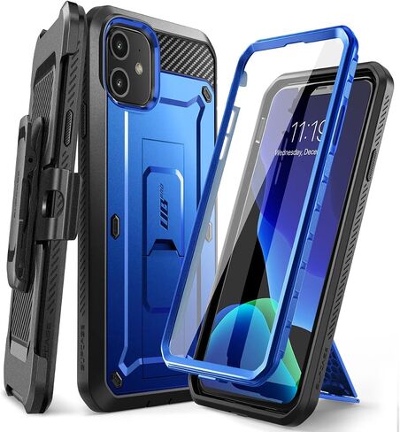 حافظة SUPCASE لهاتف iPhone 11 مع واقي شاشة (Unicorn Beetle Pro)، [حامل مدمج ومشبك حزام] [حماية من الدرجة العسكرية] حافظة هاتف واقية شديدة التحمل لكامل الجسم لهاتف iPhone 11 6.1"، أزرق ملكي in Kuwait