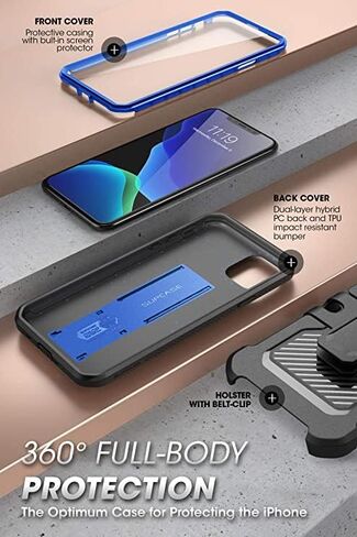 حافظة SUPCASE لهاتف iPhone 11 مع واقي شاشة (Unicorn Beetle Pro)، [حامل مدمج ومشبك حزام] [حماية من الدرجة العسكرية] حافظة هاتف واقية شديدة التحمل لكامل الجسم لهاتف iPhone 11 6.1"، أزرق ملكي in Kuwait