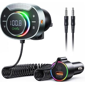 Bluetooth FM Transmitter Car - SOOMFON Bluetooth 5.3 Car Adapter with Big Mic Bass Stereo Hi-Fi Sound, PD30W QC18W FM Bluetooth Transmitter Car Charger Support Hands-Free Calls, Aux Out, TF Card
