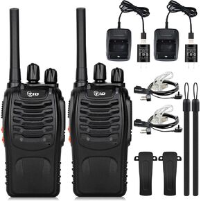 TIDRADIO TD-V2 Walkie Talkies for Adults Long Range, Frequency Copy, Rechargeable Two Way Radios with Secret Service Earpiece, 16CH Portable Flashlight VOX for Business Family(10 Pack,Black)