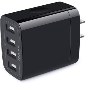 USB Charger Cube, Wall Charger Plug, AILKIN 4.8A 4-Muti Port USB Adapter Power Plug Charging Station Box Base Replacement for iPhone 15 14 13 12 11 Pro Max/X/8, iPad, Samsung Phones USB Charging Block