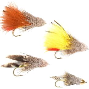 The Fly Fishing Place 4 Muddler Minnow Fly Fishing Flies Assortment - Bass and Big Trout Streamers Fly Fishing Fly Collection - 4 Flies Size 4 and 6