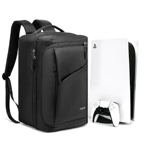 Ezgnuk Game Backpack for PS5 Console, Protective Travel Carrying Case, Large Capacity Storage Bag with Zippered Pocket for PlayStation 5, Laptop, Headphones, Game Discs and Accessories