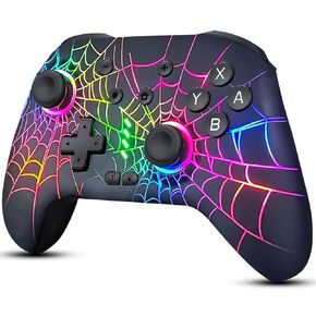 Wireless Switch Controller for Switch/Switch Lite/Switch OLED, Rechargeable Switch Controllers, Programmable 1000mAh Wireless Switch Pro Controller, 10 RGB Light Wired PC Game Joysticks, White