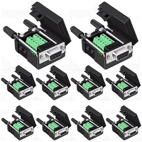 Willwewon 10PCS DB9 Female Solderless Breakout Connector, RS232 D-SUB DB9 Serial to 9Pin Port Terminal Block with Case Long Bolts Tail Pipe
