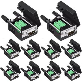 Willwewon 10 قطع DB9 أنثى موصل اندلاع بدون لحام، RS232 D-SUB DB9 تسلسلي إلى 9Pin Port Terminal Block مع حافظة أنابيب ذيل طويلة in Kuwait