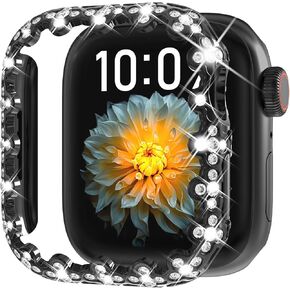 Surace Bling Bumper Case Compatible with Apple Watch Series 6 5 4 SE2 40mm, Four-Leaf Clover Crystal Diamond Protective Face Cover for Women, Hard PC Frame Protector for Apple Watch Case 40mm, Gold