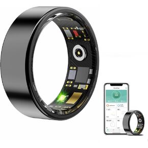Smart Ring Health Tracker,Anillo Inteligente para Hombre,Health Rings for Women & Men,Long Lasting Batteries Sleep Ring (Black, 8)