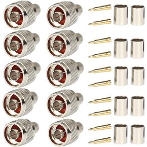 Pack of 10 N Male Plug Crimp Connector 50 ohm for LMR400 Belden 9913 RG8 Nickel Machined Brass Construction (10 Piece N Male for lmr400) in Kuwait
