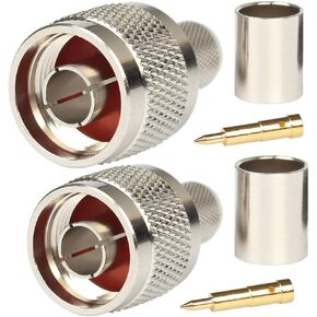 Pack of 10 N Male Plug Crimp Connector 50 ohm for LMR400 Belden 9913 RG8 Nickel Machined Brass Construction (10 Piece N Male for lmr400)