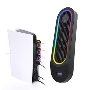 HZLucki PS5 Cooling Fan with 9 LED Light and Auto On/Off, Quiet PS5 Fan with Auto Adjustable Speed and USB3.0 Hubs, Efficient Cooling Accessories Compatible with Playstation 5 Disc/Digital Edition
