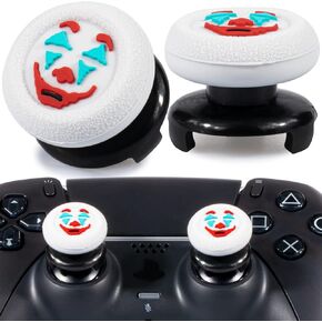 FPS Thumbstick Extender & Texture Rubber Silicone Grip Cover 2 Sets for PS5 & PS4 Controller (Joker White)