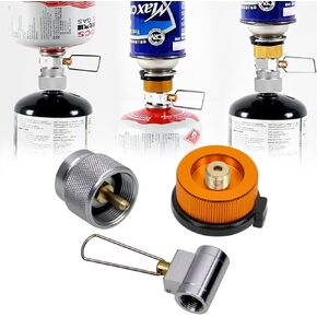 RULLINE Gas Refill Adapter Kit for Camping Stoves - EN417 Lindal Valve Canister Refill Adapter Set for Propane/Isobutane/Butane Gas Tanks - Backpacking Stove Refill Valve with 3 PCS Adapters