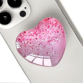 Expandiing Moblile Cell Phone Grip Heart Shape Glass Holder for Smartphones, Cellphone Collapsible Stand（ Pink Red