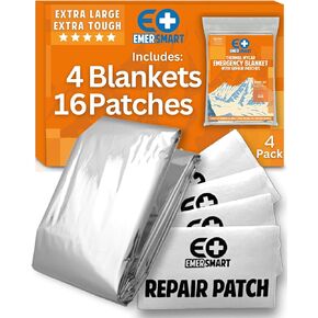 Camping Emergency Blanket for Survival with Repair Patches [4 Pack] - Emergency Mylar Thermal Blanket for Winter - Mylar Space Blanket Survival Blanket Extreme Cold - Emergency Mylar Blanket Bulk