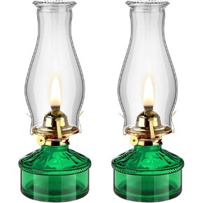 Tuanse 2 Pcs Oil Lamps for Indoor Use Vintage Hurricane Emergency Glass Oil Lamps Large Lantern Classic Decorative Oil Lamp for Home Tabletop Emergency Lighting Supplies (Clear, Gold)