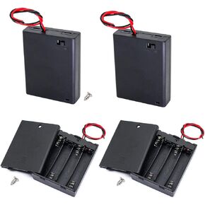 OLIREXD 4Pcs AAA Battery Holder with Switch ON Off Case Back Cover with Cord Wire Leads 4X 1.5V Batteries Charger Holder Spring Clip Storage Box Cell Cable (4AAA)