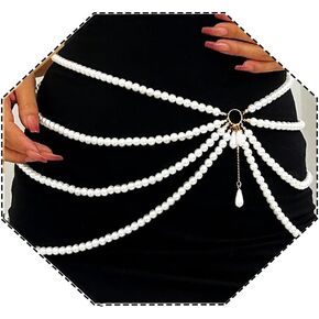 Vinzar Boho Pearl Waist Chain Belt Flower Waist Belly Chain Pearl Jewelry Waist Chain Beach Bikini Body Waist Chain for Women
