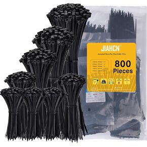 Zip Ties Assorted Sizes 800 Pack Black Cable Ties 4+6+8+10+12 Inch, Plastic Wire Ties Assortment Pack,Tie Straps Nylon Ties for Home,Office,Garden,Workshop Outdoor,Indoor Use