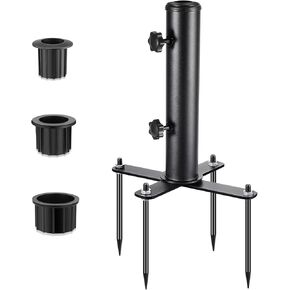 SLIIMU Removable Inground Umbrella Stand Anchor with 4 Spike, Metal Grass Umbrella Ground Stake, Outdoor in Ground Parasol Base Mount, Metal Patio Umbrella Stand Holder for Beach,Sand,Yard,Lawn(Black)