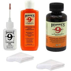 Hoppes 9 Gun Cleaning Kit - Bore Cleaner - Precision Oiler - Lubricating Oil Refill - 40 Patches for .38 9mm .40 .44 & .45 Caliber