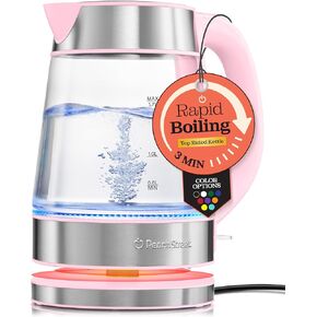 Speed-Boil Water Electric Kettle, 1.7L 1500W, Coffee & Tea Kettle Borosilicate Glass, Wide Opening, Auto Shut-Off, Cool Touch Handle, LED Light. 360° Rotation, Boil Dry Protection