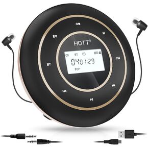 HOTT Portable CD Player Bluetooth and FM Transmitter Rechargeable Compact CD Player with Touch Buttons Backlit Display, C105 Black