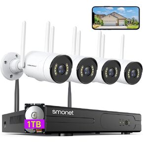 [Spotlight,2-Way Audio] SMONET 1080P WiFi Security Camera System,1TB Hard Drive,8CH Home CCTV Surveillance DVR Kits,4 Packs Outdoor Indoor IP Cameras Set,Phone APP,Night Vision,24/7 Video Recording