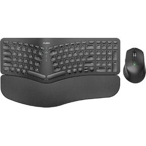 Nulea KM75 Advanced Ergonomic Wireless Keyboard and Mouse Combo, Comfortable Natural Typing, Palm Rest, Multi-Device (Bluetooth, 2.4G, Wired), Rechargeable, for Multi-OS, Windows, Mac, Android(Black)