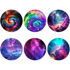 (6 Pack) Collapsible Cell Phone Grip for Smartphones,Expanding Cellphone Holder for Phone - Purple Galaxy Nebula