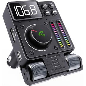 Hamourd Bluetooth Car Adapter - Bluetooth 5.3 FM Transmitter, PD 30W Type C Fast Charge & USB Port, HiFi Treble & Bass Player, Color Screen & Music Light Bar, Support Hands-Free Siri Google Assistant