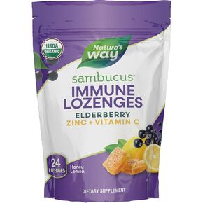 Nature's Way Sambucus Zinc Lozenges with Elderberry and Vitamin C, Honey Lemon Flavor, 24 Lozenges (3 Pack)